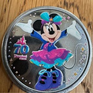 DISNEYLAND 70TH ANNIVERSARY SILVER JIMINY MINNIE MOUSE COLOR  MEDALLION COIN